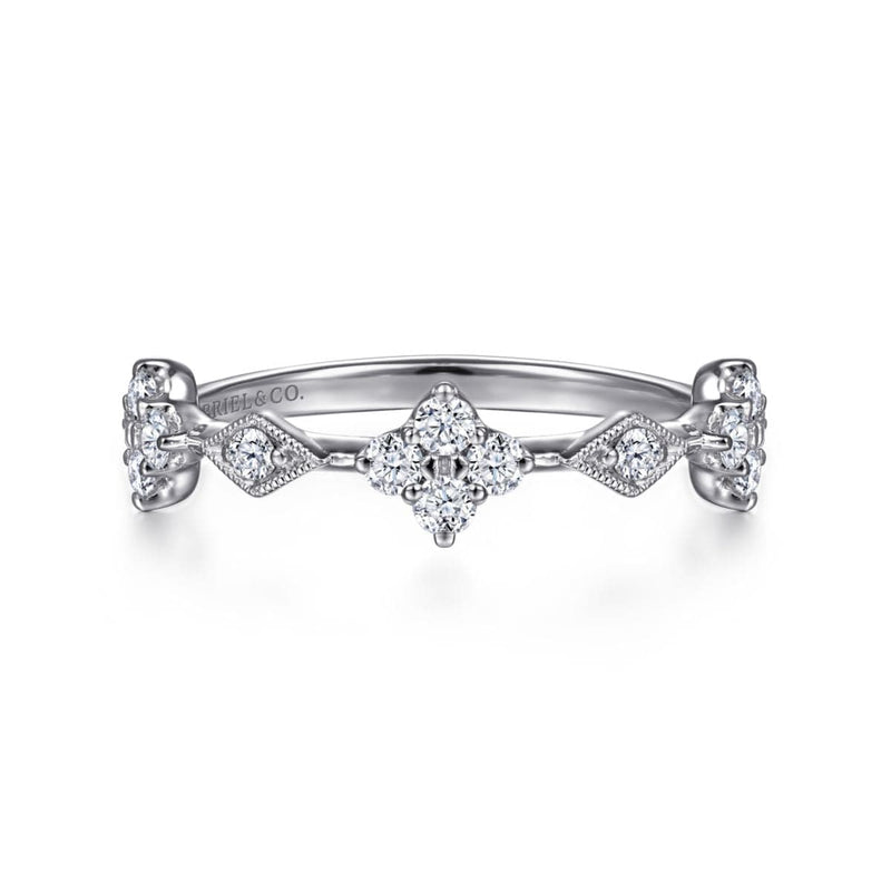 14K White Gold Diamond Cluster Station Ring - LR51930W45JJ-Gabriel & Co.-Renee Taylor Gallery