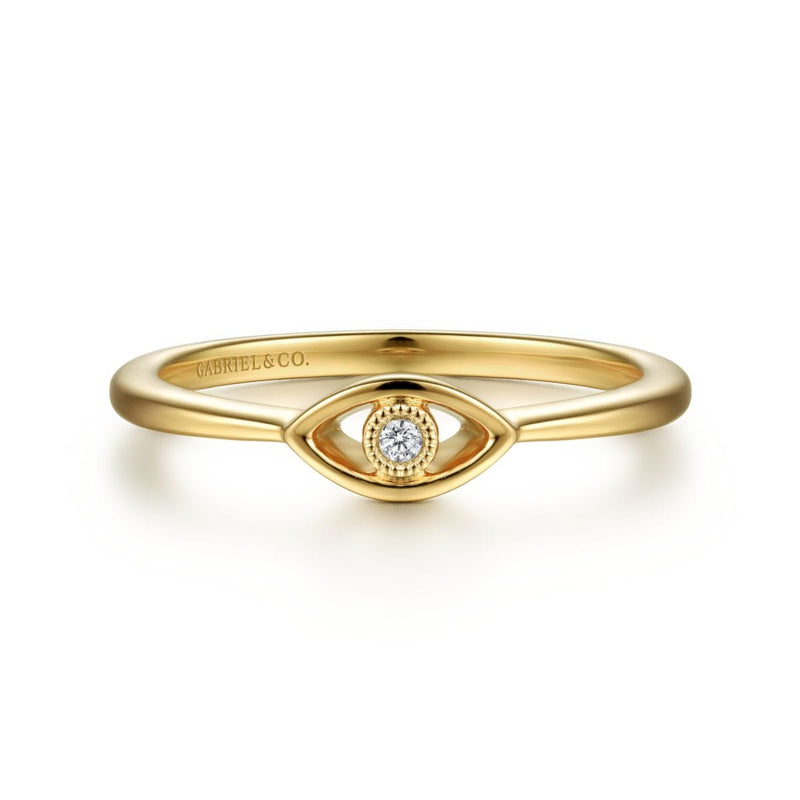 14K Yellow Gold Dainty Evil Eye Diamond Ring - LR52110Y45JJ-Gabriel & Co.-Renee Taylor Gallery