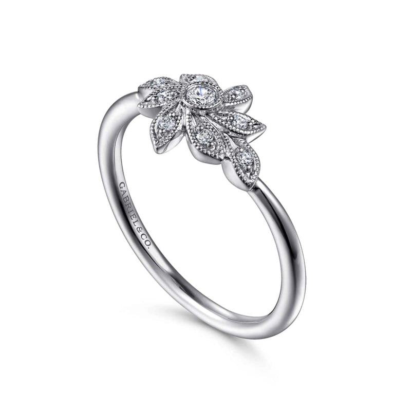 14K White Gold Floral Diamond Ring - LR52111W45JJ-Gabriel & Co.-Renee Taylor Gallery