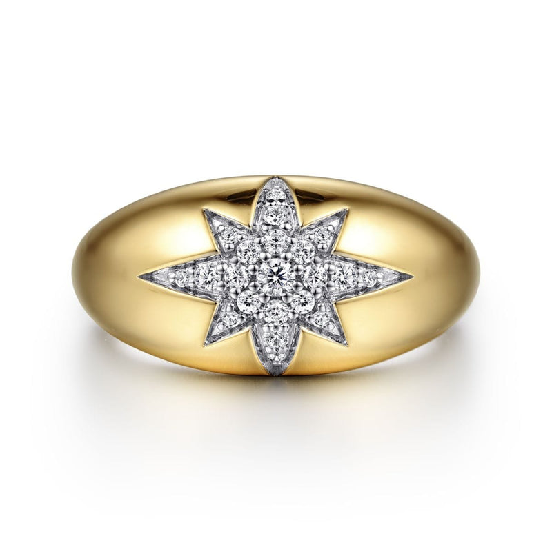 14K Yellow Gold Domed Diamond Star Ring - LR52181Y45JJ-Gabriel & Co.-Renee Taylor Gallery