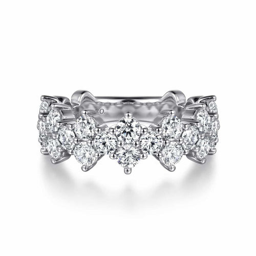 14K White Gold Diamond Cluster Station Ring - LR52362W45JJ-Gabriel & Co.-Renee Taylor Gallery