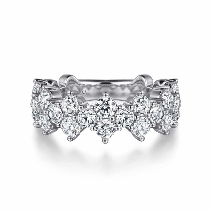 14K White Gold Diamond Cluster Station Ring - LR52362W45JJ-Gabriel & Co.-Renee Taylor Gallery