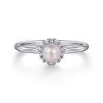 14K White Gold Pearl Ring with Diamond Halo - LR52419W45PL-Gabriel & Co.-Renee Taylor Gallery