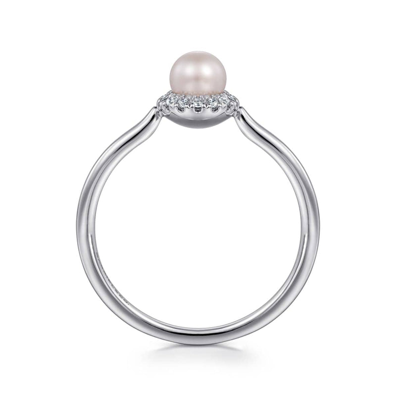 14K White Gold Pearl Ring with Diamond Halo - LR52419W45PL-Gabriel & Co.-Renee Taylor Gallery