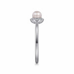 14K White Gold Pearl Ring with Diamond Halo - LR52419W45PL-Gabriel & Co.-Renee Taylor Gallery