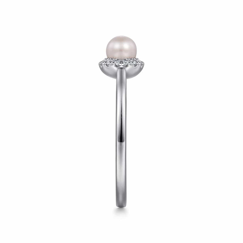 14K White Gold Pearl Ring with Diamond Halo - LR52419W45PL-Gabriel & Co.-Renee Taylor Gallery