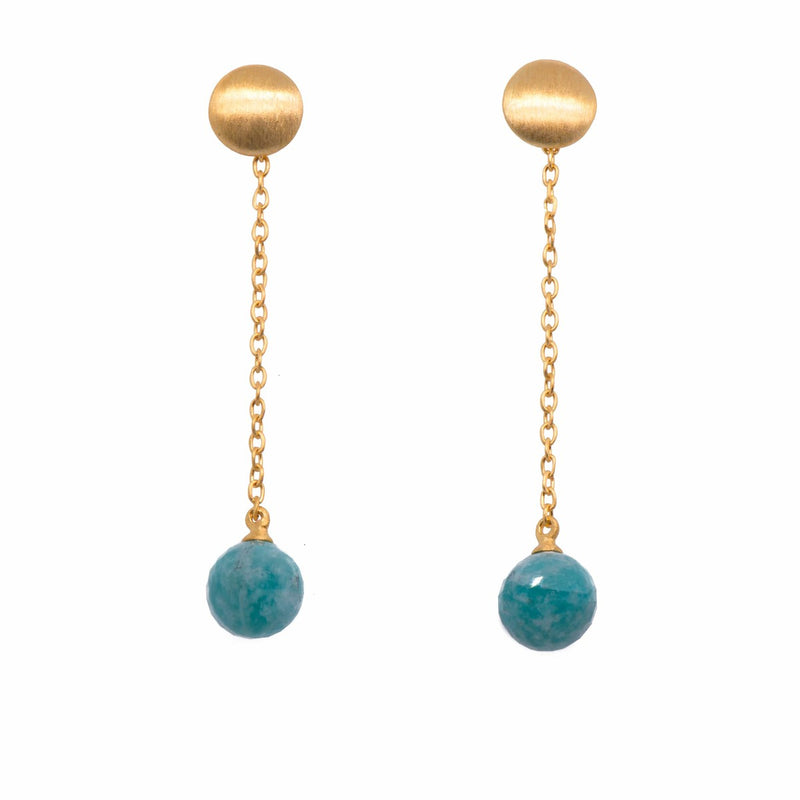 Moon Chain Round Faceted Amazonite 24K Gold Vermeil Earrings-Joyla-Renee Taylor Gallery