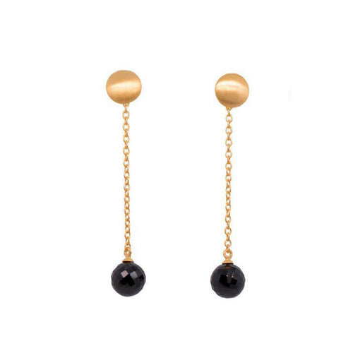 Moon Chain Round Faceted Black Spinel 24K Gold Vermeil Earrings-Joyla-Renee Taylor Gallery