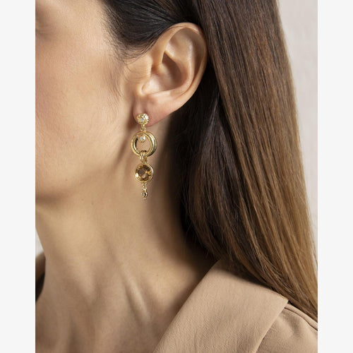 Handcrafted Gold Pendant Earrings, Citrine Quartz and Diamonds - MO2081-Misani Milano-Renee Taylor Gallery