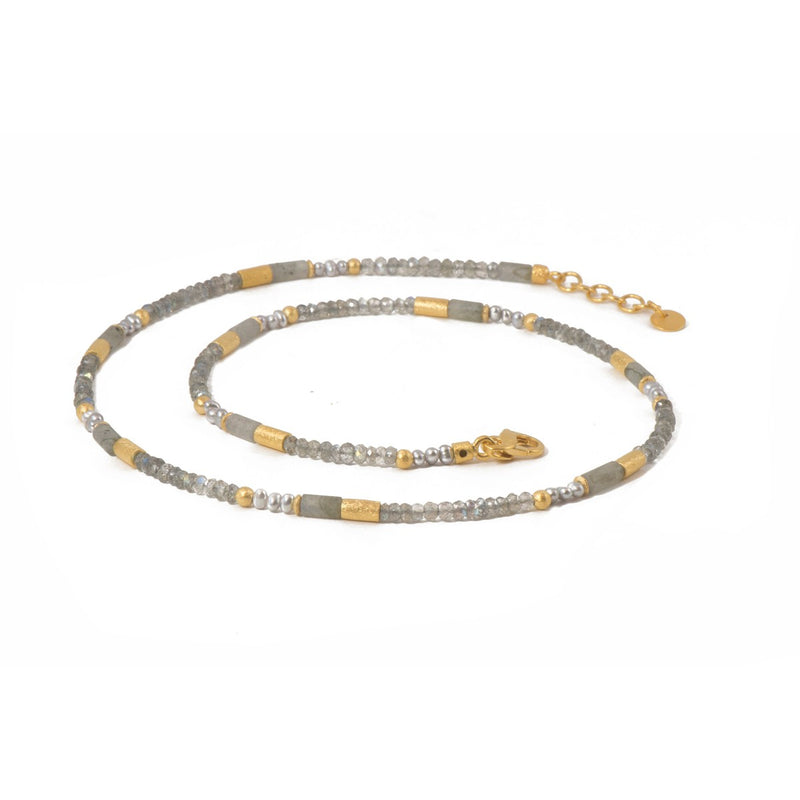 3mm Labradorite & Grey Pearl 24K Gold Vermeil Necklace-Joyla-Renee Taylor Gallery