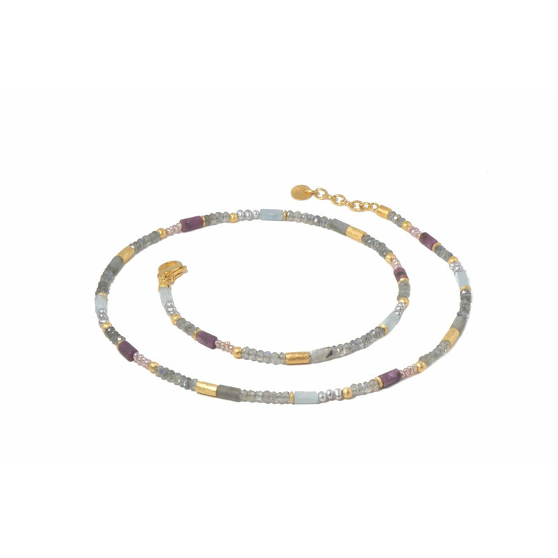 3mm Labradorite, Ruby & Natural Pearl 24K Gold Vermeil Necklace-Joyla-Renee Taylor Gallery