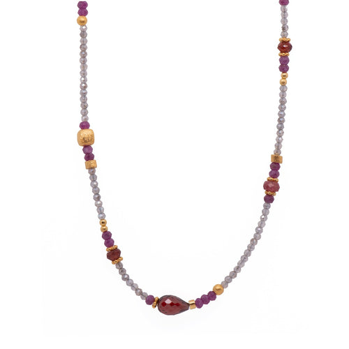 2mm Labradorite, Garnet, Ruby, Pink Tourmaline 24K Gold Vermeil Necklace-Joyla-Renee Taylor Gallery