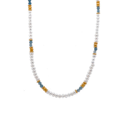 3mm Pearl White, Aquamarine 24K Gold Vermeil Necklace-Joyla-Renee Taylor Gallery