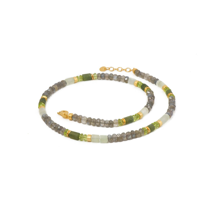 5mm Labradorite, Peridot & Prehnite 24K Gold Vermeil Necklace-Joyla-Renee Taylor Gallery