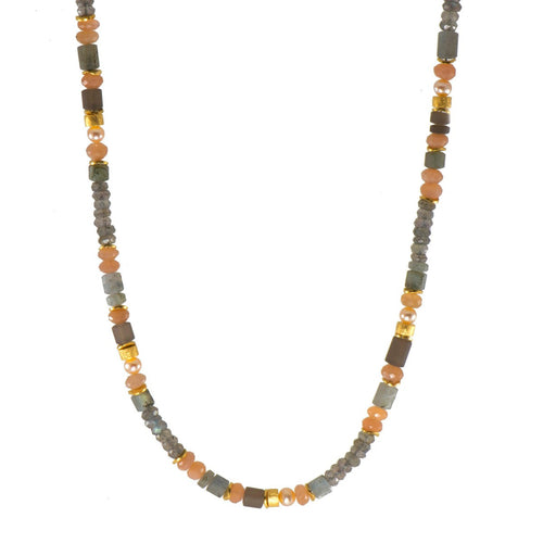 5mm Labradorite, Moonstone, Smokey Quartz & Natural Colored Pearl 24K Gold Vermeil Necklace-Joyla-Renee Taylor Gallery