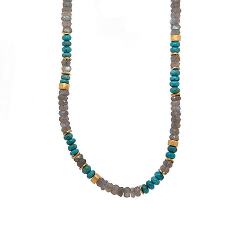 5mm Labradorite & Turquoise 24K Gold Vermeil Necklace-Joyla-Renee Taylor Gallery