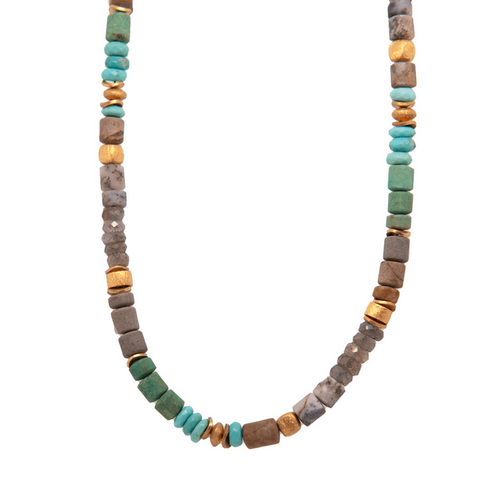 Labradorite, Chrysocolla, Jasper, Dendrite, Agate 5mm Necklace 24K Fair Trade Gold Vermeil-Joyla-Renee Taylor Gallery