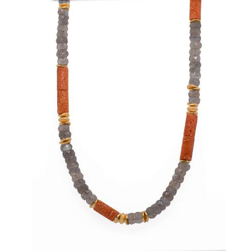 5mm Labradorite & Coral 24k Gold Vermeil Necklace-Joyla-Renee Taylor Gallery