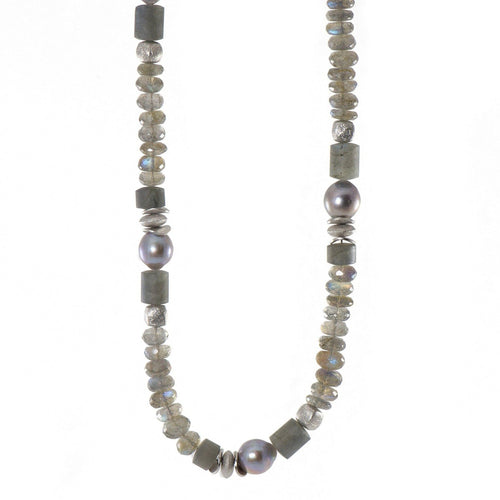 8mm Labradorite & Grey Pearl Silver Necklace-Joyla-Renee Taylor Gallery