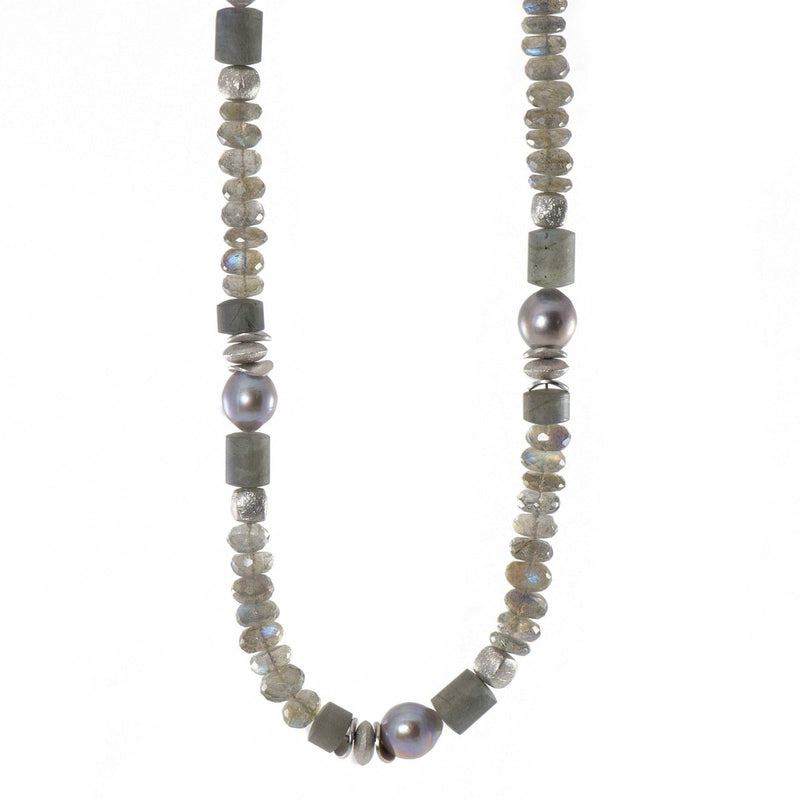 8mm Labradorite & Grey Pearl Silver Necklace-Joyla-Renee Taylor Gallery