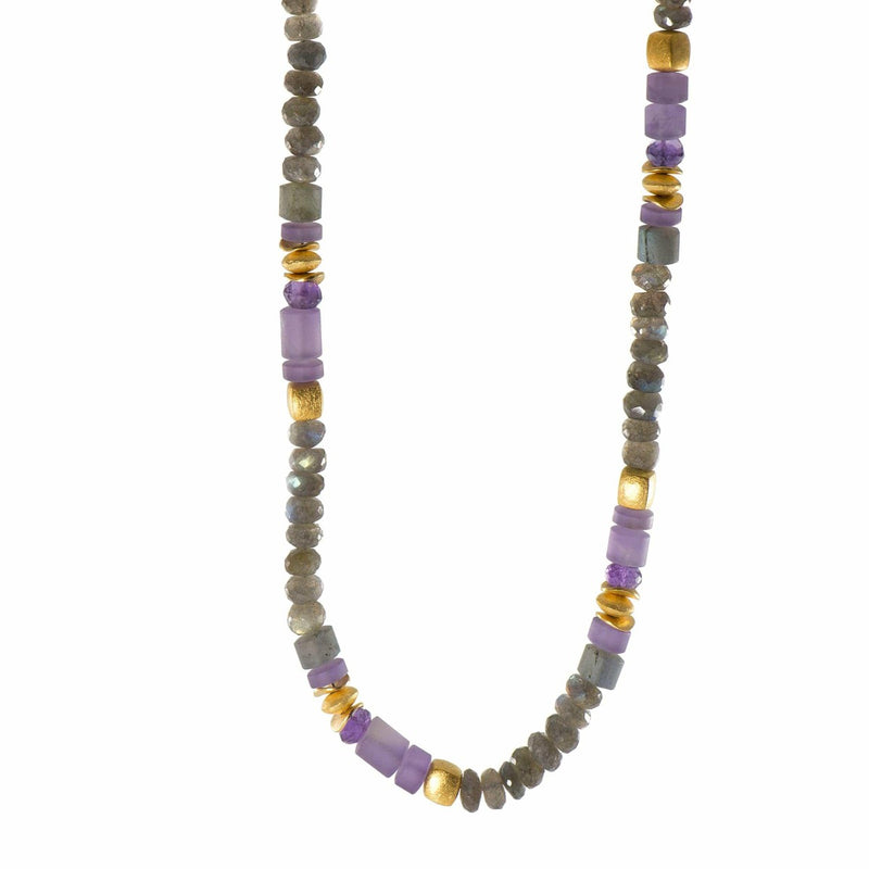 8mm Labradorite & Amethyst 24K Gold Vermeil Necklace-Joyla-Renee Taylor Gallery