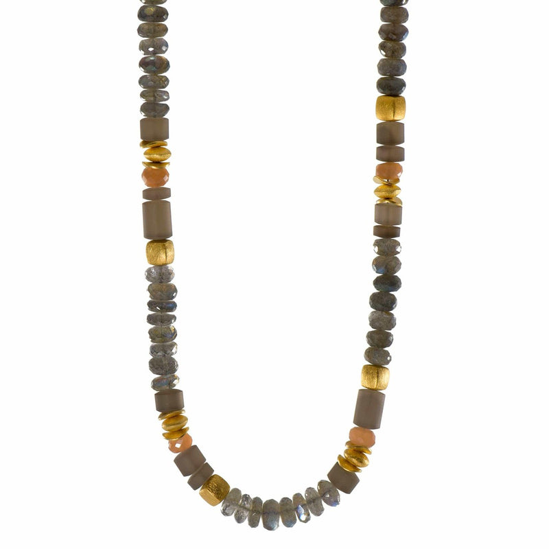 8mm Labradorite, Moonstone & Smokey Quartz 24K Gold Vermeil Necklace-Joyla-Renee Taylor Gallery