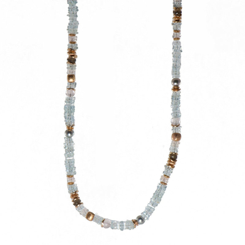 5mm Aquamarine Chips, Rose Quartz, Smoky Quartz & Pearls 24K Gold Vermeil Necklace-Joyla-Renee Taylor Gallery