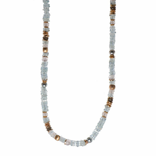 5mm Aquamarine Chips, Rose Quartz, Smoky Quartz & Pearls 24K Gold Vermeil Necklace-Joyla-Renee Taylor Gallery