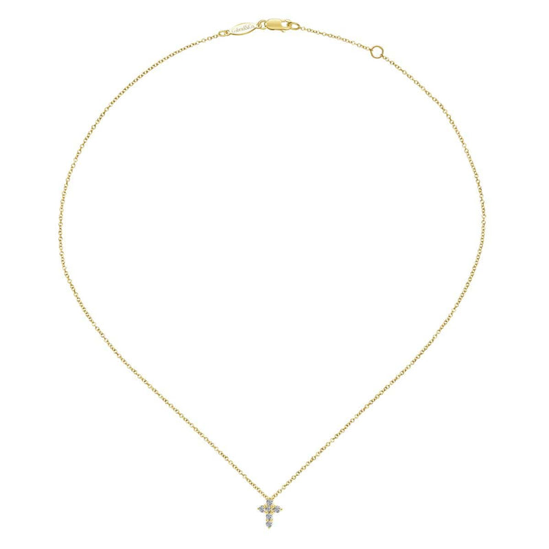 14K Yellow Gold Diamond Cross Pendant Necklace - NK1370Y45JJ-Gabriel & Co.-Renee Taylor Gallery