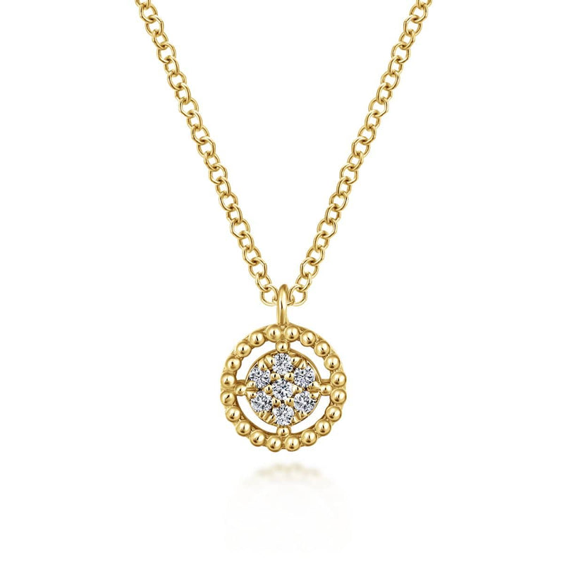 14K Yellow Gold Beaded Round Floating Diamond Pendant Necklace - NK5723Y45JJ-Gabriel & Co.-Renee Taylor Gallery