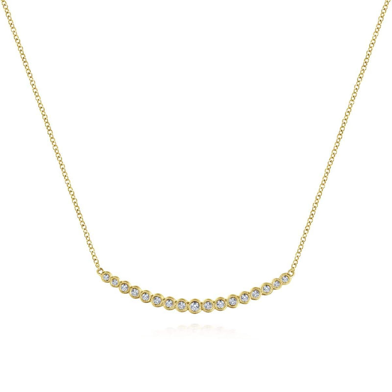 14K Yellow Gold Curved Bar Necklace with Round Diamonds - NK5796Y45JJ-Gabriel & Co.-Renee Taylor Gallery