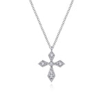 14K White Gold Vintage Inspired Pointed Diamond Cross Pendant Necklace - NK5953W45JJ-Gabriel & Co.-Renee Taylor Gallery