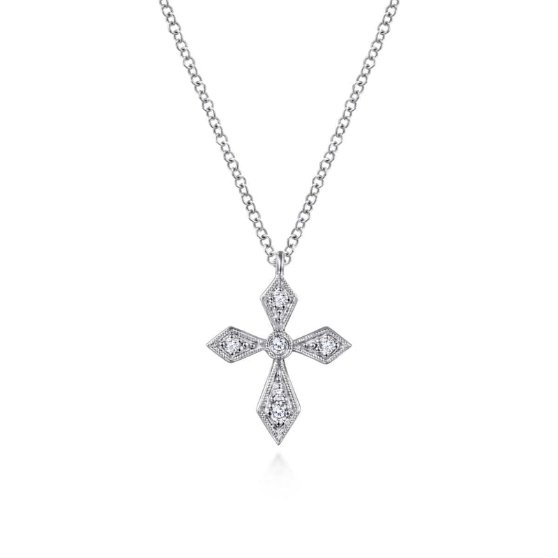 14K White Gold Vintage Inspired Pointed Diamond Cross Pendant Necklace - NK5953W45JJ-Gabriel & Co.-Renee Taylor Gallery