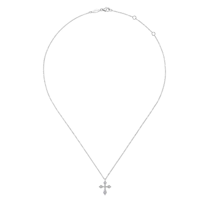 14K White Gold Vintage Inspired Pointed Diamond Cross Pendant Necklace - NK5953W45JJ-Gabriel & Co.-Renee Taylor Gallery