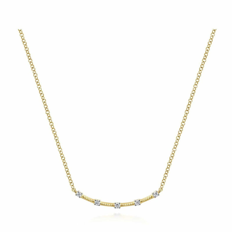 14K Yellow Gold Curved Bar Necklace with Diamond Stations - NK6137Y45JJ-Gabriel & Co.-Renee Taylor Gallery