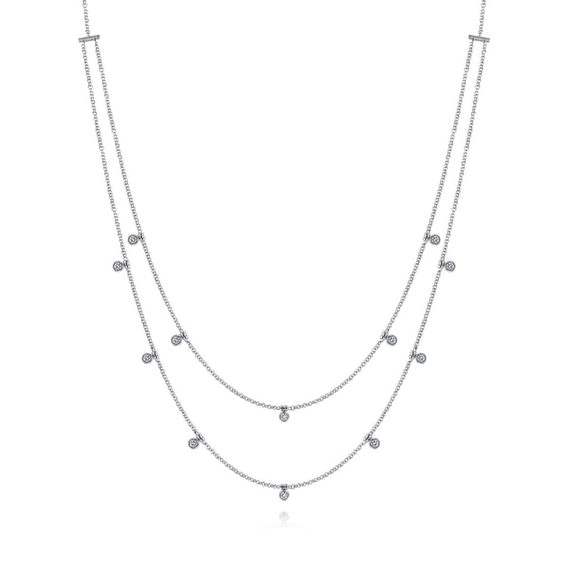 14K White Gold Two Row Necklace with Diamond Drops - NK6338W45JJ-Gabriel & Co.-Renee Taylor Gallery