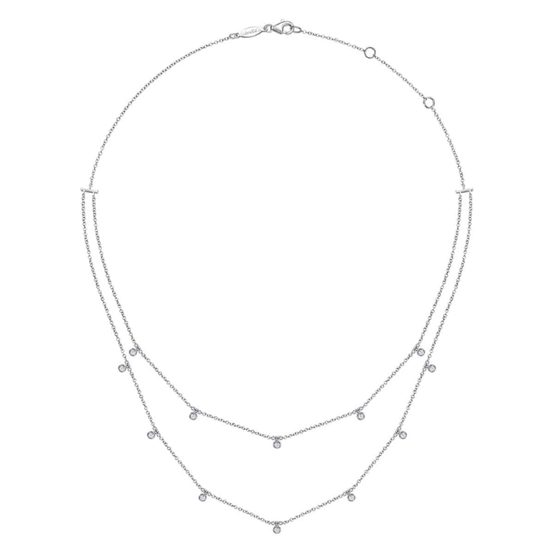 14K White Gold Two Row Necklace with Diamond Drops - NK6338W45JJ-Gabriel & Co.-Renee Taylor Gallery