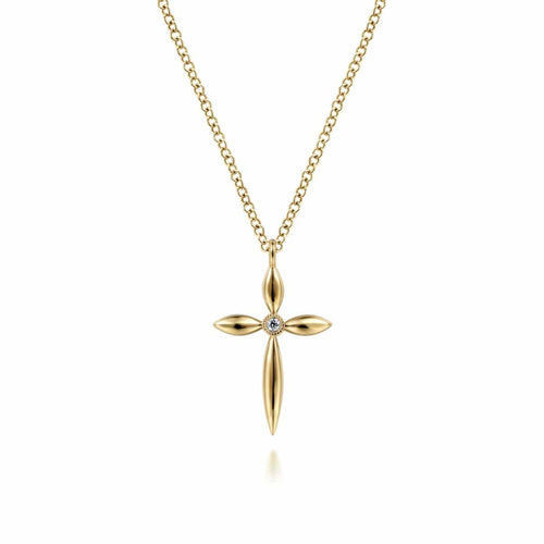 14K Yellow Gold Diamond Cross Pendant Necklace - NK6408Y45JJ-Gabriel & Co.-Renee Taylor Gallery