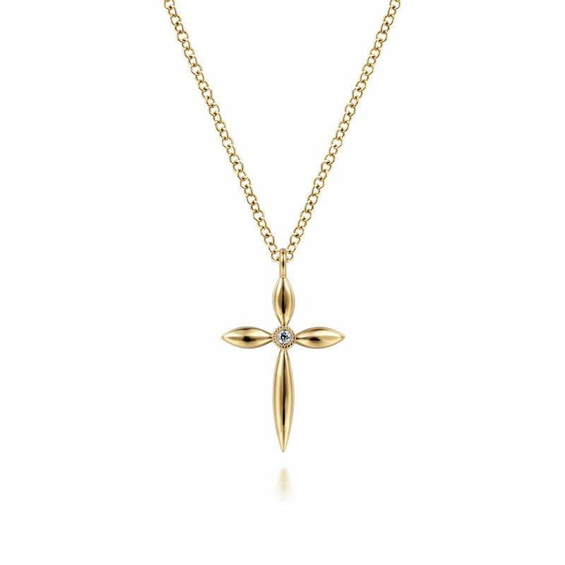 14K Yellow Gold Diamond Cross Pendant Necklace - NK6408Y45JJ-Gabriel & Co.-Renee Taylor Gallery