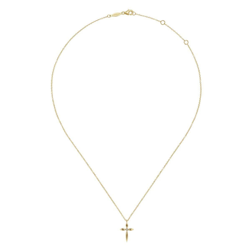 14K Yellow Gold Diamond Cross Pendant Necklace - NK6408Y45JJ-Gabriel & Co.-Renee Taylor Gallery