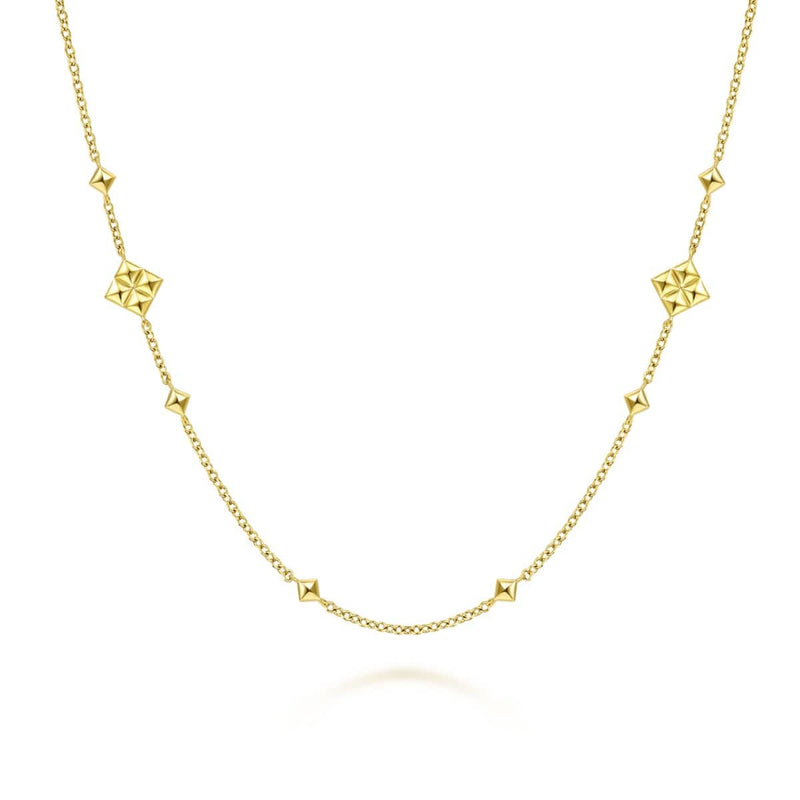 14K Yellow Gold 24" Pyramid Quatrefoil Station Necklace - NK6460Y4JJJ-Gabriel & Co.-Renee Taylor Gallery