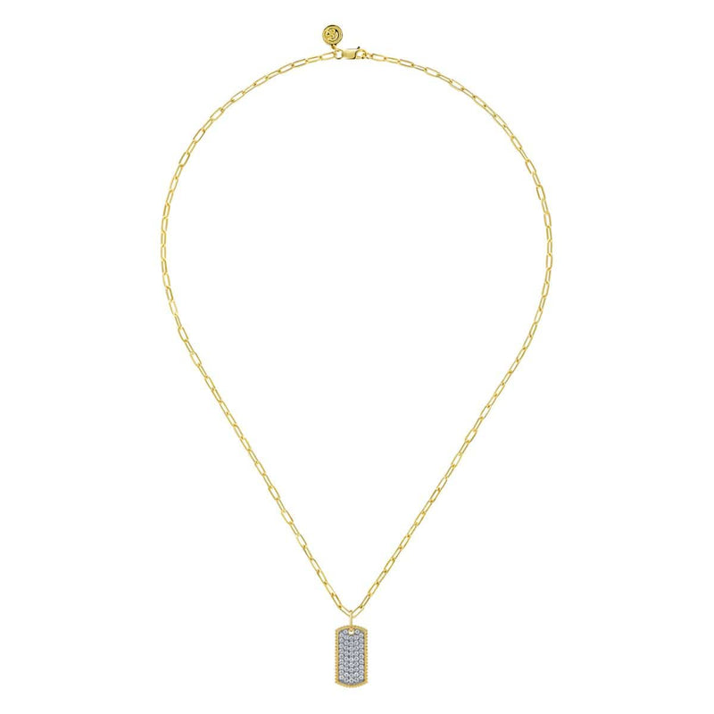 14K Yellow Gold 18" Diamond Pave' Dog Tag Hollow Chain Necklace - NK6842-18Y45JJ-Gabriel & Co.-Renee Taylor Gallery