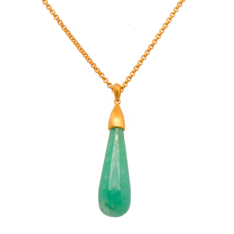 Drop Cabochon Chrysoprase 24K Gold Vermeil Pendant-Joyla-Renee Taylor Gallery