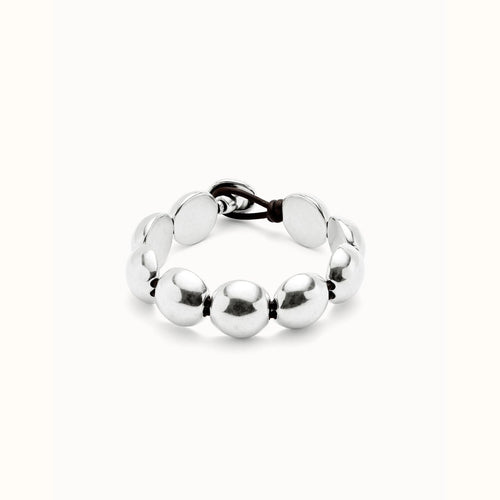 Leather Bracelet With Large Round Sterling Silver Plated Beads - PUL2517MTL-UNO de 50-Renee Taylor Gallery