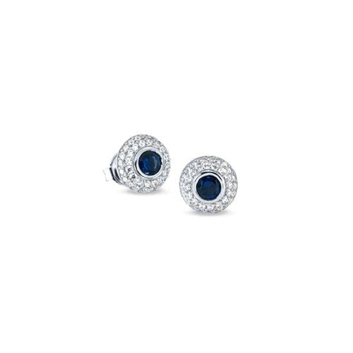 Platinum Finish Micropave Synthetic Blue Sapphire Earrings - BL2170E BluSA/CZ-Kelly Waters-Renee Taylor Gallery