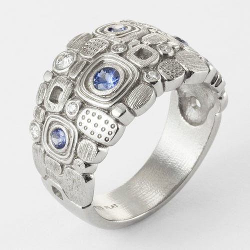 Platinum "Little Windows" Sapphire & Diamond Dome Ring - R-101PS-Alex Sepkus-Renee Taylor Gallery