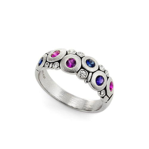 Platinum Candy Blue Pink Mix Sapphire & Diamond Dome Ring - R-122PSA-Alex Sepkus-Renee Taylor Gallery