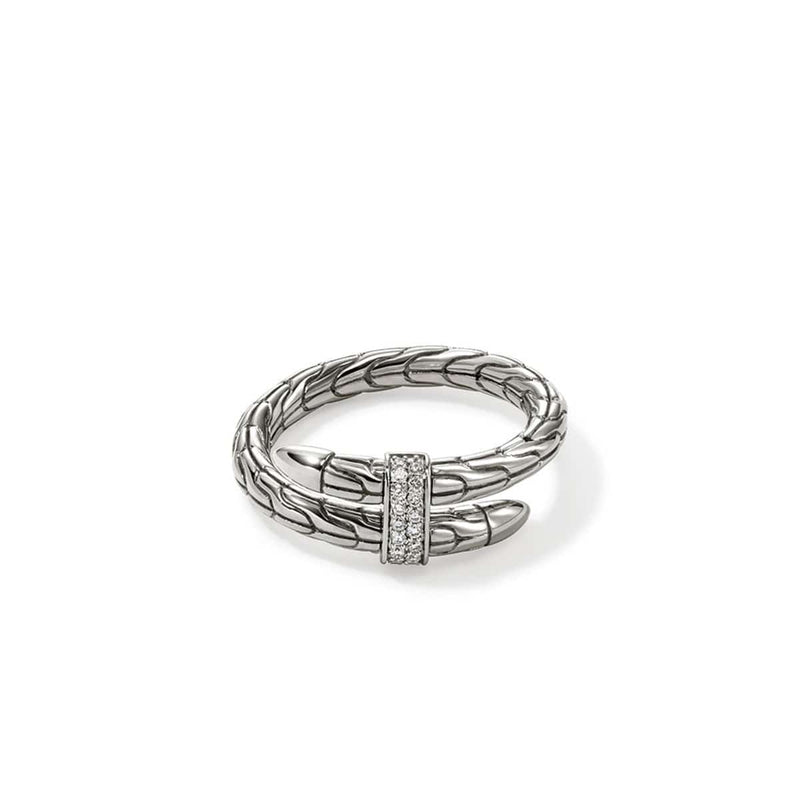 Spear Silver Diamond Pave Single Wrap Ring - RBP986802DI-John Hardy-Renee Taylor Gallery