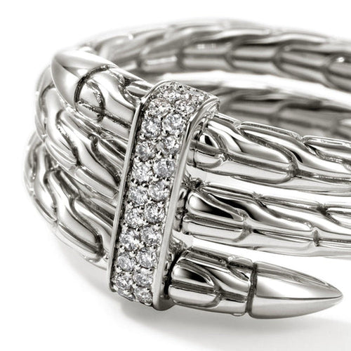 Spear Silver Diamond Pave Double Wrap Ring - RBP986812DI-John Hardy-Renee Taylor Gallery