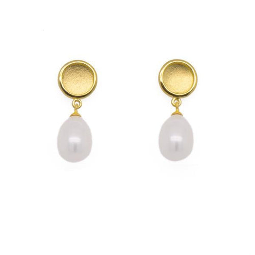 Sun Drop White Pearl Drop 24K Gold Vermeil Earrings-Joyla-Renee Taylor Gallery